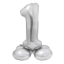 Számok Silver, Ezüst 1-es szám fólia lufi talppal 72 cm party kellék