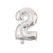Számok Silver, Ezüst 2-es szám fólia lufi 10 cm party kellék