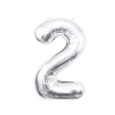 Számok Silver, Ezüst 2-es szám fólia lufi 85 cm party kellék