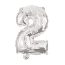 Számok Silver, Ezüst 2-es szám fólia lufi 95 cm party kellék