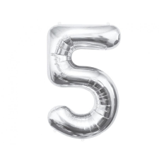 Számok Silver, Ezüst 5-ös szám fólia lufi 85 cm party kellék