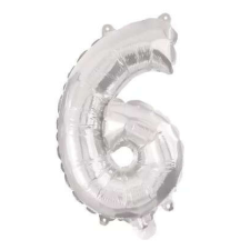 Számok Silver, Ezüst 6-os szám fólia lufi 95 cm party kellék