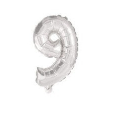 Számok Silver, Ezüst 9-es szám fólia lufi 10 cm party kellék