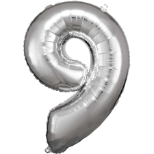 Számok Silver óriás szám fólia lufi 9-es, 83*58 cm party kellék