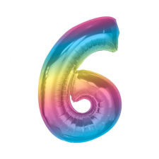 Számok Színes 6-os Rainbow szám fólia lufi 92 cm party kellék