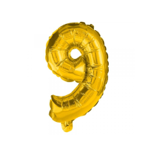 Számos fólia lufi arany színben 9-es szám 32cm party kellék