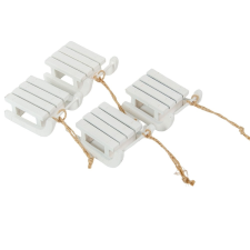  Szánkó fa akasztós fehér 6,5cm 4db-os dekorációs kellék