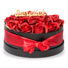  Szappanrózsa box, fekete rózsadoboz - vörös szappan
