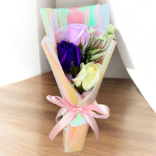  Szappanrózsa csokor, díszdobozban-lila szappan