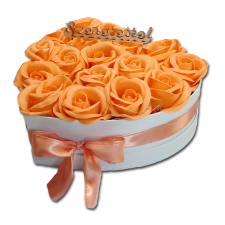  Szappanrózsa szívbox, fehér rózsadoboz - barack szappan