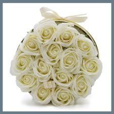  Szappanvirág ajándékcsokor - 14 krém színű rózsa - kerek dobozban GSFB-09 szappan