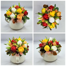  Szappanvirág csokor - Vegyes tulipán szappanvirág csokor - fehér locsolókannában - 6. szappan