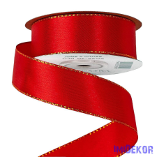  Szatén szalag arany szegéllyel 25mm x 20m - Piros szalag, masni