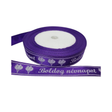  Szatén szalag lila "Boldog Névnapot" 1,5cm*23m szalag, masni