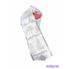  Szegett szélű kari mintás szatén szalag 6cm x 9,14m - Ezüst szalag, masni
