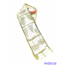  Szegett szélű kari mintás szatén szalag 6cm x 9,14m - Törtfehér szalag, masni