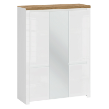  Szekrény 5D tükörrel, fényes fehér/wotan tölgy, VILGO bútor