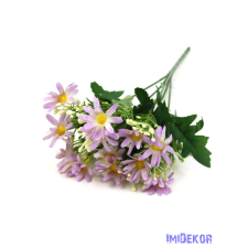  Szeldelt virágú margaréta csokor bogyóval 33cm - Lila dekorációs kellék