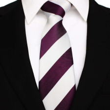  Széles csíkos - padlizsánlila/fehér nyakkendő