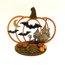  Szellemkastély tökben denevérekkel. Mérete: 15x13x7,2 cm dekorációs kellék