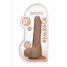 szexvital.hu RealRock Dong 10 - élethű, herés dildó (25cm) - sötét natúr műpénisz, dildó