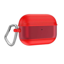 Szilikon tok + karabíner, ERŐS VÉDELEM! - PIROS - Apple AirPods Pro fülhallgató, fejhallgató tok