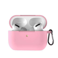 Szilikon védő tok Apple AirPods Pro-hoz - karabiner, töltőnyílás - RÓZSASZÍN fülhallgató, fejhallgató tok