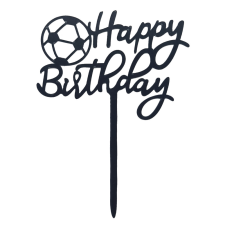 Sziluett tortadekoráció, torta beszúró – Happy Birthday felirat és focilabda party kellék