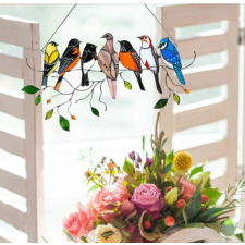  Színes, festett műanyagból készült dekor madarak 7 madaras grafika, keretezett kép