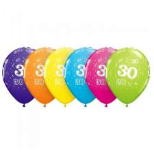  Színes Happy Birthday 30 Pastel Mix léggömb, lufi 6 db-os 11 inch (28cm) party kellék