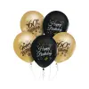  Színes Happy Birthday 60 Gold-Black léggömb, lufi 5 db-os 12 inch (30 cm)
