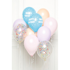 SZÍNES Happy Birthday Pastel léggömb, lufi 10 db-os szett party kellék