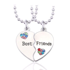 Színes kristályos Legjobb Barát két db páros nyaklánc (Best Friends felirattal) nyaklánc