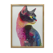 SZÍNES MOZAIK ARANY KERETBEN 40x50 CM fali plakát macska grafika, keretezett kép