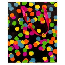 SZÍNES Pöttyös Neon ajándéktasak, ajándékzacskó 18x10x23 cm party kellék