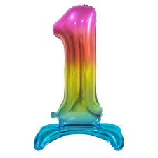  Színes Rainbow 1-es szám fólia lufi talppal 74 cm party kellék