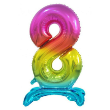  Színes Rainbow 8-as szám fólia lufi talppal 74 cm party kellék