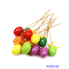  Színes tojás fa pálcán 12db/csomag - Pöttyös dekorációs kellék