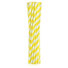 SZÍNES Yellow Stripes, Sárga rugalmas papír szívószál 12 db-os party kellék