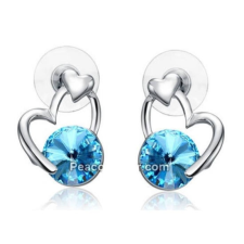  Szív alakú fülbevaló kék Swarovski kristállyal fülbevaló