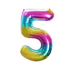  Szivárvány Rainbow 5-ös szám fólia lufi 85 cm party kellék