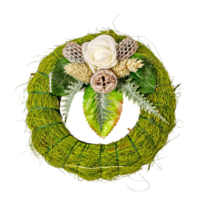  Szizálos széna koszorú szárazvirág díszítéssel zöld 12cm dekorációs kellék