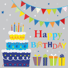 Születésnap Happy Birthday Gifts and Garlands szalvéta 20 db-os 33x33 cm party kellék