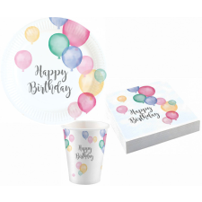 Születésnap Happy Birthday Pastel party szett 36 db-os 18 cm-es tányérral party kellék