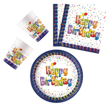 Születésnap Multicolor Happy Birthday party szett 36 db-os 23 cm-es tányérral party kellék