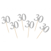 Születésnap Silver, Ezüst 30 díszítő pálca, topper 6 db-os