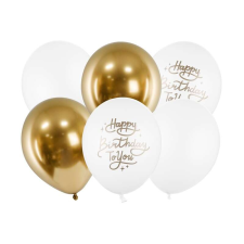  Születésnapi lufi Boldog születésnapot arany fehér 30cm 6db party kellék