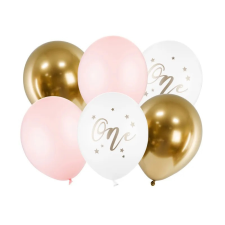  Születésnapi lufi pasztell halvány rózsaszín fehér arany rózsaszín 30cm 5 db party kellék