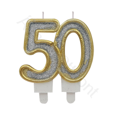  Születésnapi számgyertya – 50 – Ezüst party kellék