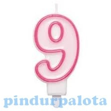 Szülinapi számgyertya 9-es szám rózsaszín 6,5cm party kellék